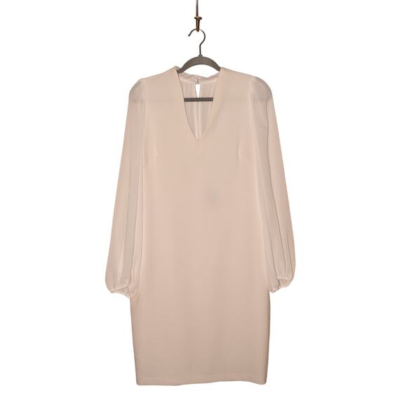 VINCE CAMUTO $158 Ivory Chiffon Long Sleeve‎ Crepe Shift Dress Size 10 - Picture 1 of 4